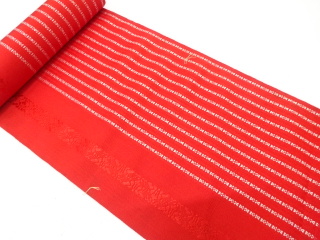 JAPANESE KIMONO / ANTIQUE BOLT FOR HASSUN OBI / WOVEN STRIPE & ABSTRACT PATTERN